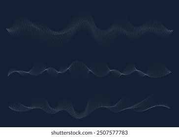 Set of sound waves, abstract fluid shapes, dotted liquid figures. Digital equalizer. Vector illustration