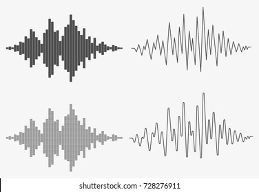 Set of sound waves. Audio equalizer technology, pulse musical. Music wave. Template design for club, radio, pub, party, concerts, recitals. Vector illustration