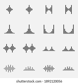 Set of sound waves black and white vector icon.