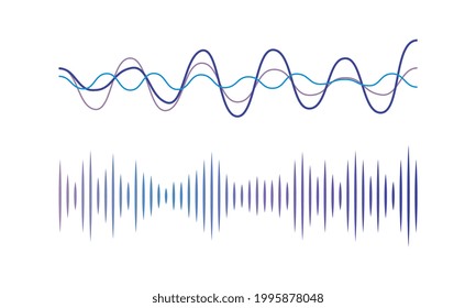 Set of Sound Waves, Musical Pulse, Audio Digital Equalizer Technology Vector Illustration