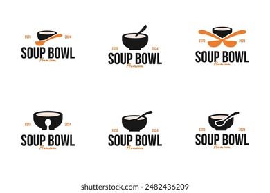 Set of soup bowl with spoon logo design vector illustration template idea