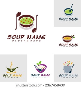 Set of Soup logo design concept. Food Cooking logo vector. Kitchen logo with pot full of vegetables.