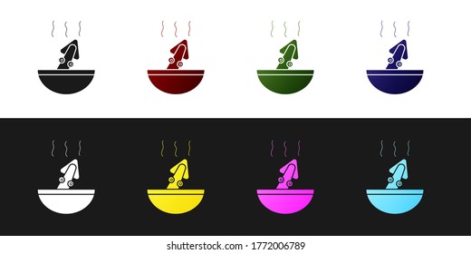Set Soup with octopus icon isolated on black and white background. Vector.