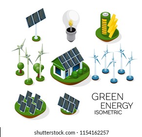 a set of sources of alternative energy. green energy. isometric 3d
