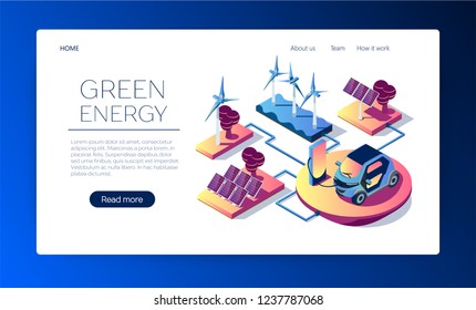 a set of sources of alternative energy. green energy. isometric 3d
