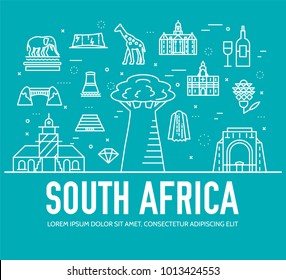 Set of South Africa country ornament travel trip concept. Art traditional, magazine, book, poster, abstract, banners, element. Vector decorative ethnic greeting card or invitation design background
