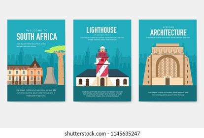 Set of South Africa country ornament travel trip concept. Art traditional, magazine, book, poster, abstract, banners, element. Vector decorative ethnic greeting card or invitation design 