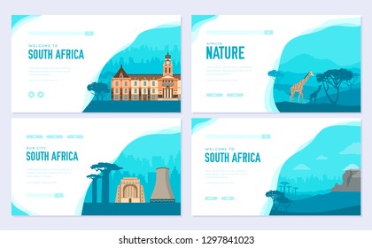 Set of South Africa country ornament travel trip concept. Art traditional, magazine, book, poster, abstract, banners, element. Vector decorative ethnic greeting card or invitation design 