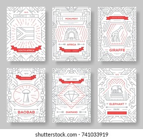 Set of South Africa country ornament travel trip concept. Art traditional, magazine, book, poster, abstract, banners, element. Vector decorative ethnic greeting card or invitation design background.