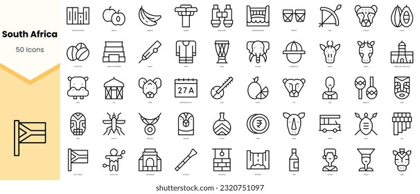 Set of south africa Icons. Simple line art style icons pack. Vector illustration