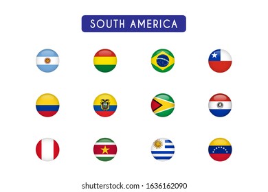 Set Of South America Countries Flag Round 3d Template Design. Vector EPS 10