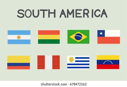 Set of South American Flags. Flat Design.