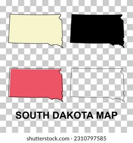 Conjunto de mapas de Dakota del Sur, estados unidos de américa. Ilustración vectorial de concepto plano.