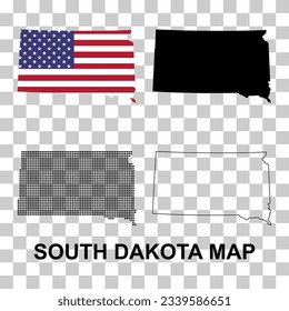 Conjunto de mapas de Dakota del Sur, estados unidos de américa. Ilustración vectorial de concepto plano.