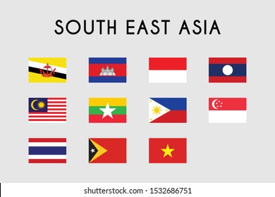 Set Of South East Asia Flag, Flag Of  Asean Countries Member