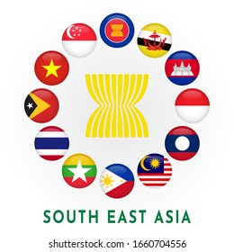 Set of South East Asian Countries Round 3d Flag Template Design