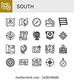 Set of south icons. Such as Map, Compass, Flag, World globe, World , south icons