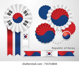 Set of South Korea Flag in different shape of ribbons, Flag banners vector for decoration, insignia vector