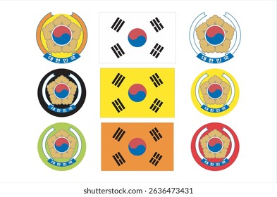 set of South Korea flag. Flag of South Korea . The official ratio. Flag icon. Standard color.Emblem of South Korea rectangular flag. Computer illustration. Digital illustration. Vector illustration.