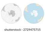 Set of South Pole maps showing Antarctica in polar projection, featuring clean grid lines in both gray monochrome and soft color styles.