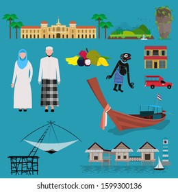 Set to Southern Thailand and attraction. Vector illustration