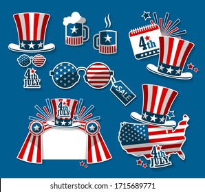 A set of souvenirs with the decor of the American flag for Independence Day of America.
