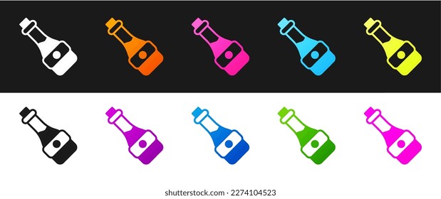 Set Soy sauce bottle icon isolated on black and white background.  Vector