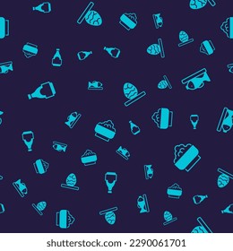 Set Soy sauce bottle, Served fish on plate, Chinese tea egg and Rice bowl on seamless pattern. Vector