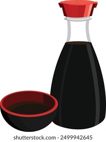 Set of soy sauce in bottles and cups