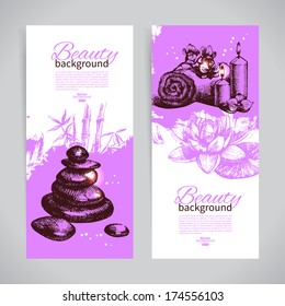 Set of spa banners. Vintage hand drawn sketch vector illustrations	