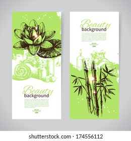 Set of spa banners. Vintage hand drawn sketch vector illustrations