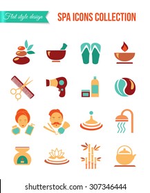 Set of spa and beauty flat icons. Vector illustration