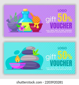 Set of spa and beauty gift voucher. Vector illustra