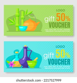 Set of spa and beauty gift voucher. Vector illustration