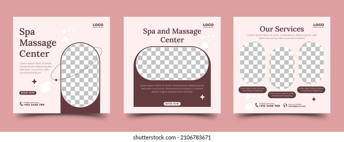 Set Of Spa, Beauty, And Massage Square Banner Template Design. Usable For Social Media Post, Banner, And Web Ads.