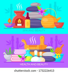 Set of spa and beauty posters. Vector illustration
