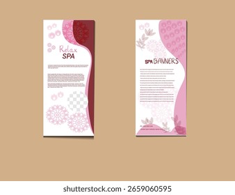 Conjunto de centro de spa enrollar Anuncios con hojas y flores aromáticas