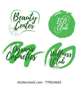 Set of Spa center and Sport salon label. Healthy Lifestyle badges. Vector illustration icon with Sunburst.