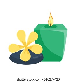 Set of spa compositions with candle, flowers and stone. Vector illustration for spa salon. Cartoon style