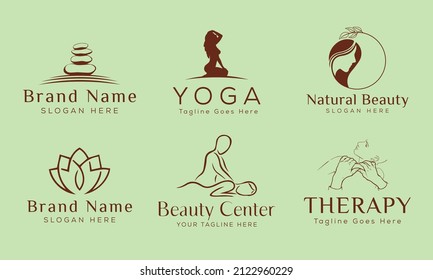 Set of Spa element Hand Drawn Logo with body and Leaves. Logo for spa and beauty salon, boutique, massage therapy, organic shop, relaxation, woman body, interior, yoga, cosmetics, jewelry store