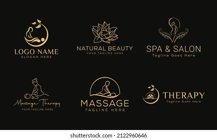 Set of Spa element Hand Drawn Logo with body and Leaves. Logo for spa and beauty salon, boutique, massage therapy, organic shop, relaxation, woman body, interior, yoga, cosmetics, jewelry store - Shutterstock ID 2122960646