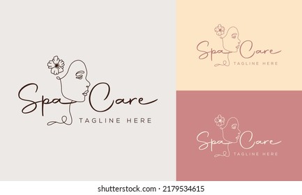 Set of Spa element Hand Drawn Logo with body and Leaves. Logo for spa and beauty salon, boutique, massage therapy, organic shop, relaxation, woman body, interior, yoga, cosmetics, jewelry store
