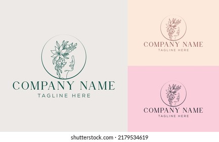 Set of Spa element Hand Drawn Logo with body and Leaves. Logo for spa and beauty salon, boutique, massage therapy, organic shop, relaxation, woman body, interior, yoga, cosmetics, jewelry store
