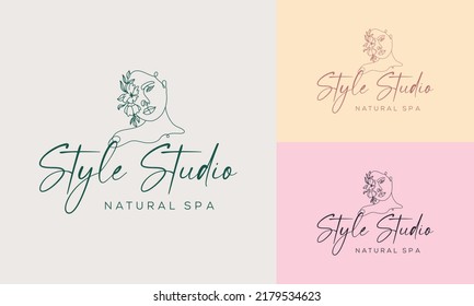 Set of Spa element Hand Drawn Logo with body and Leaves. Logo for spa and beauty salon, boutique, massage therapy, organic shop, relaxation, woman body, interior, yoga, cosmetics, jewelry store
