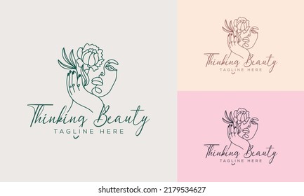 Set of Spa element Hand Drawn Logo with body and Leaves. Logo for spa and beauty salon, boutique, massage therapy, organic shop, relaxation, woman body, interior, yoga, cosmetics, jewelry store
