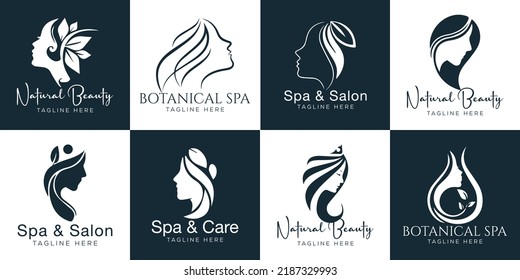 Set of Spa element Hand Drawn Logo with body and Leaves. Logo for spa and beauty salon, boutique, massage therapy, organic shop, relaxation, woman body, interior, yoga, cosmetics, jewelry store