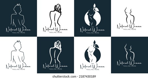 Set of Spa element Hand Drawn Logo with body and Leaves. Logo for spa and beauty salon, boutique, massage therapy, organic shop, relaxation, woman body, interior, yoga, cosmetics, jewelry store