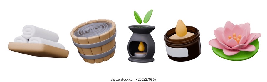 Set of spa elements in cartoon style. Isolated templates on white background
