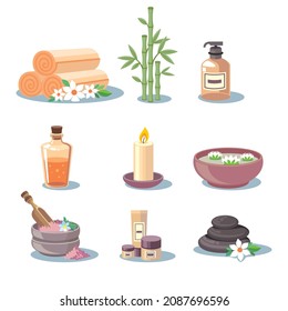 A set of spa icons. Beauty and care items.