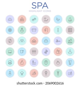 Set of spa icons isolated on white background. Healthcare symbol modern, simple, vector, icon for highlight covers, website design or mobile app. Vector Illustration